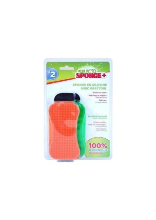 2 éponges en silicone avec grattoir 100% hygiènique